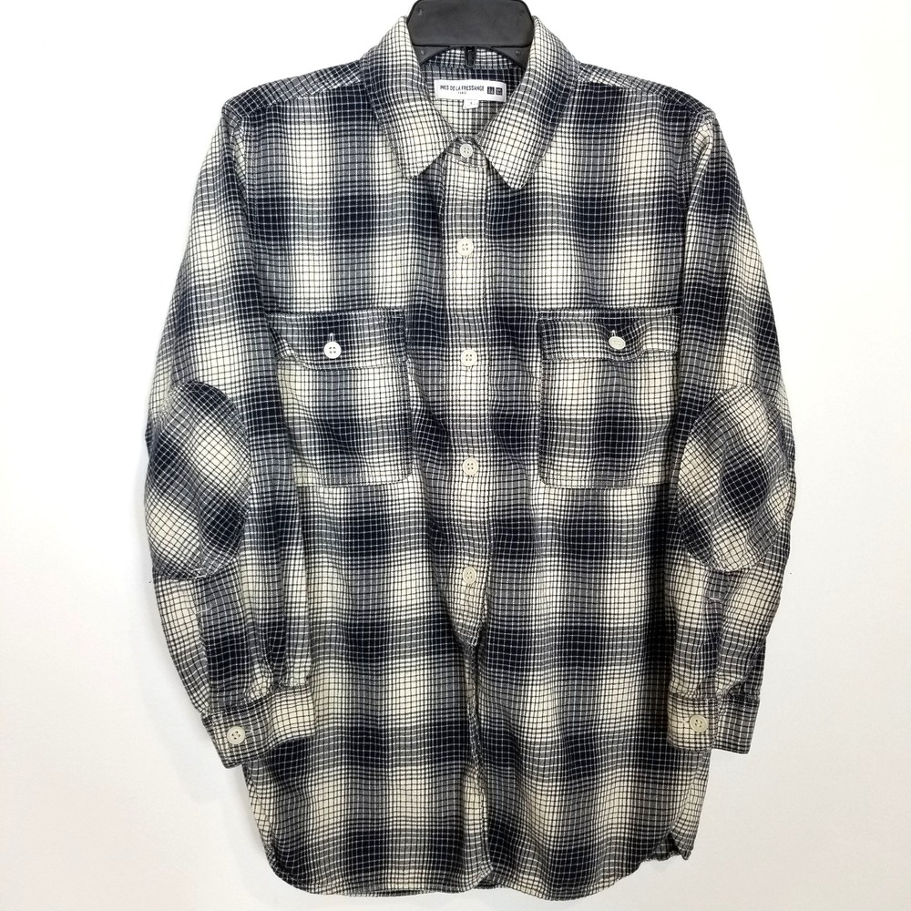 Ines De La Fressange Uniqlo Womens Button Up Flannel Shirt  Sz‎ S Plaid Classic